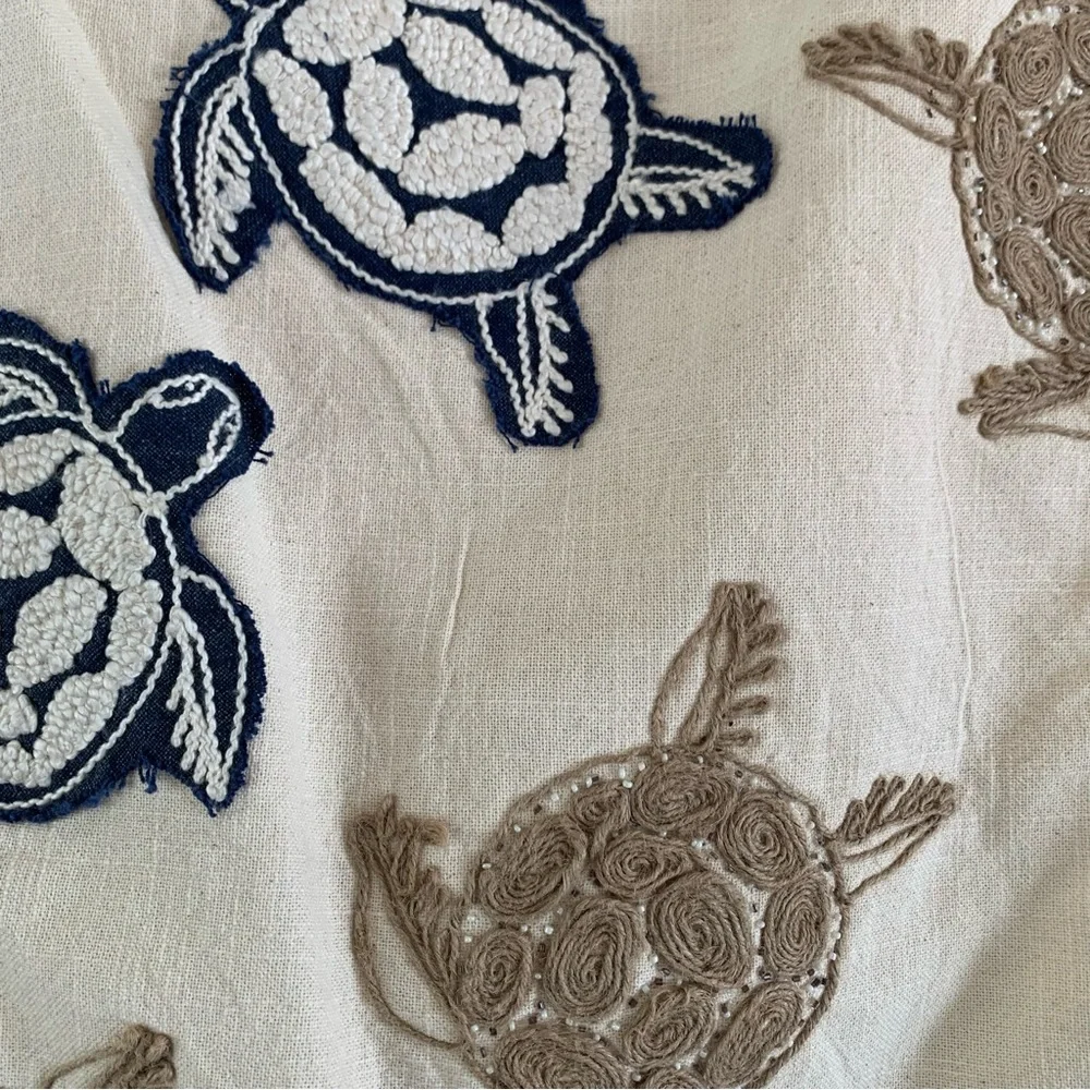 Embroidered Sea Turtle Runner - Navy & Beige